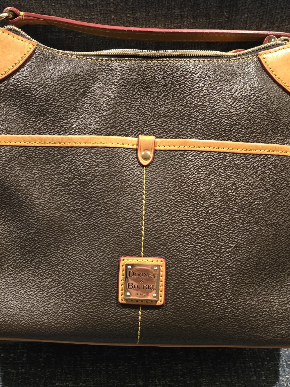 Dooney & Bourke Brown Leather Shoulder Bag with Tan Trim